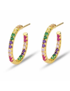 Pendientes Plata Chapada Aro 18 Mm. Circonitas Multicolor