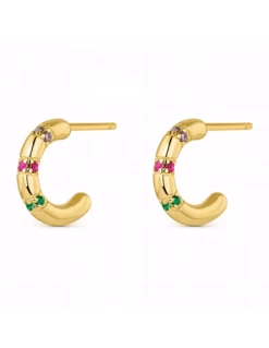 Pendientes Plata Chapada Medio Aro12mm Circonitas Multicolor