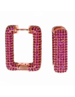 Pendientes Plata Chapada Rosa Salvatore Aro Rectangular Piedras Rosa Rubi