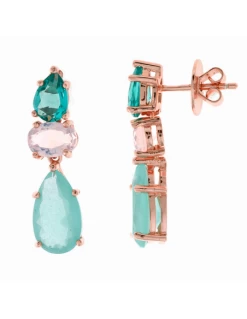 Pendientes Plata Chapado Rosa Salvatore Piedras Rosas Y Verdes