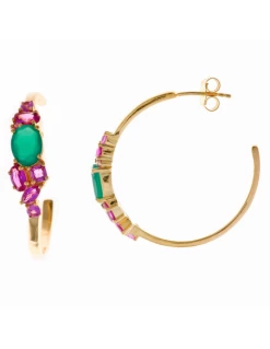 Pendientes Salvatore Plata Chapada En Oro. Criolla Con Ónix Verde Oval Facetado Y Rubís Rosa. -Tienda De Joyería De Moda pendientes salvatore plata chapada en oro criolla con onix verde oval facetado y rubis rosa 1