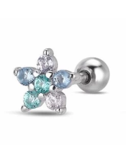 Piercing Plata Rodiada Lucía Martín Flor Con Circonitas Colores