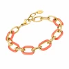 Pulsera Acero Lotus Style Eslabones Oval Con Esmalte Coral