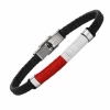Pulsera Acero Y Piel. Para Hombre. Bandera De Cantabria En Hilo