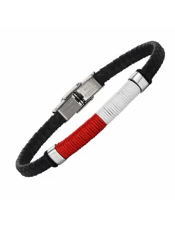 Pulsera Acero Y Piel. Para Hombre. Bandera De Cantabria En Hilo