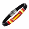 Pulsera Acero Y Piel. Para Hombre. Bandera De España En Esmalte E Hilo