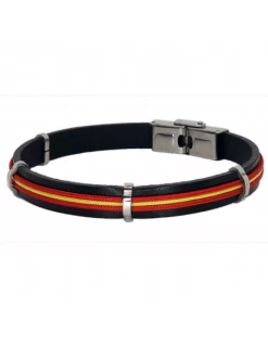 Pulsera De España. Unisex. Cuero Y Acero. 8 MM.