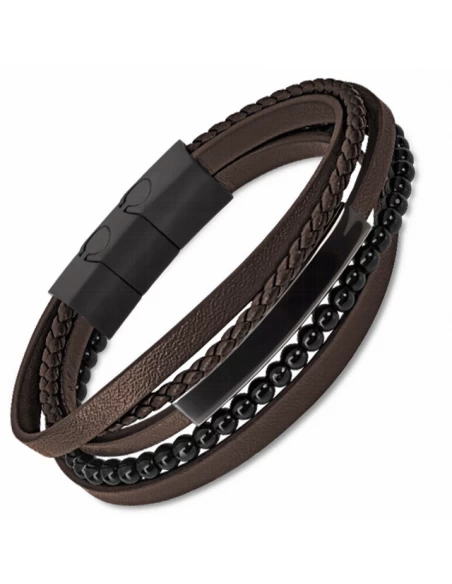 Pulsera Hombre Acero Ip Negro Lotus Style Piel Marron 3 Pulsera Hombre Acero Ip Negro Lotus Style Piel Marron