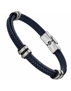 Pulsera Hombre Acero Lotus Style Cuero Marron Trenzado.