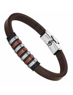 Pulsera Hombre Acero Lotus Style Piel Marron