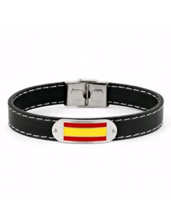 Pulsera Hombre Acero Promojoya Cuero Negrol Bandera España