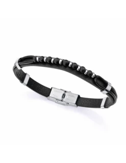 Pulsera Hombre Acero Viceroy Fashion 15169P01010 Piel Negra Y Bolas Negras