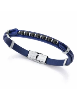 Pulsera Hombre Acero Viceroy Fashion 15169P01013 Piel Azul Y Bolas Negras