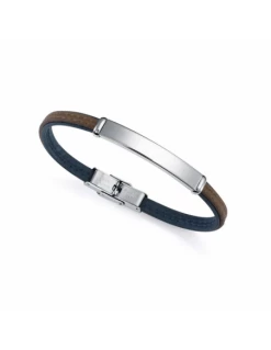 Pulsera Hombre Acero Viceroy Fashion Piel Eco Azul Y Marron Y Chapa