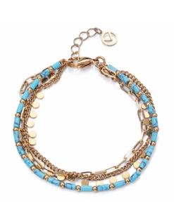 Pulsera Mujer Triple. Hilo De Turquesas Tubulares, Cadena Con Discos Y Cadena Barbada. Viceroy Fashion.