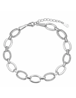 Pulsera Plata De Ley.Eslabones Ovales Lisos Y Con Circonitas