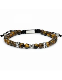 Pulsera Plata De Ley.Hombre. Bolas Ojo De Gato De 8 Mm