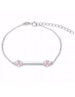 Pulsera Plata. Esclava De 30 Mm Con Dos Flores Esmaltadas.