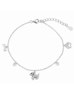 Pulsera Plata Promojoya Perro Circonitas, Hueso Y Huella