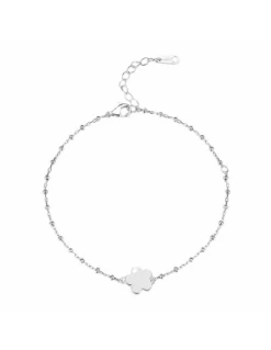 Pulsera Plata Rodiada. Cadena Con Bolitas Y Una Flor. 17 + 3 Cm.