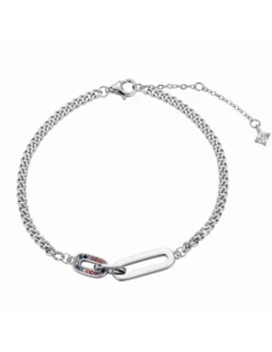 Pulsera Plata Rodiada Promojoya Cadena Y Eslabones Circonitas Color