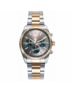 Reloj Hombre Acero Bicolor Viceroy Dual Time Esfera Gris Y Verde.