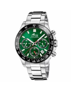 Reloj Hombre Acero Lotus Cronógrafo Esfera Y Bisel IP Negro.
