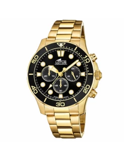 Reloj Hombre IP Dorado Lotus Cronógrafo Esfera Negra