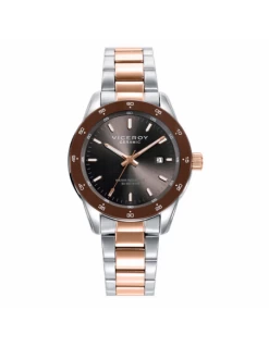 Reloj Mujer Acero Bicolor Cobre Viceroy 401246-17 Bisel Y Esfera Marron