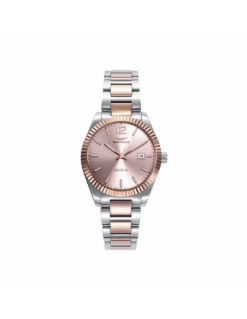 Reloj Mujer Acero Bicolor Sandoz Esfera Rosa