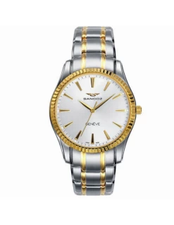 Reloj Mujer Acero Bicolor Sandoz IP Dorado Esfera Blanca