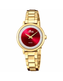 Reloj Mujer. Acero IP Oro. Lotus. Esfera Roja.