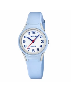 Reloj Niño-Niña Calypso Esfera Blanca.Bisel Y Correa Azul Celeste.