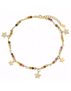 Tobillera Plata Chapada Con Turmalinas Y Estrellas.