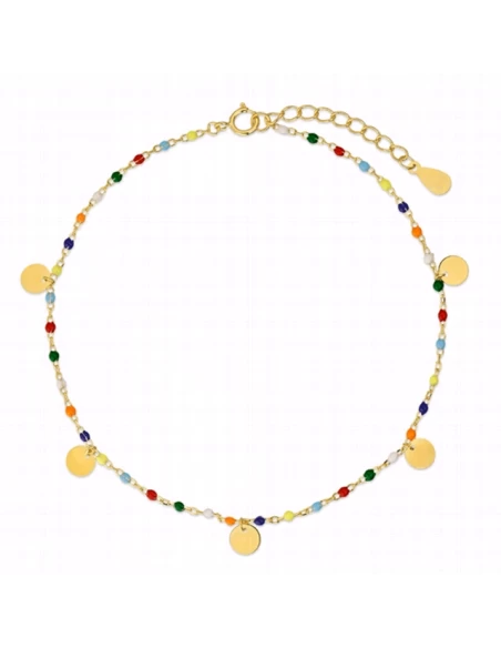 Tobillera Plata Chapada. Discos Y Piedras De Color. 3 Tobillera Plata Chapada. Discos Y Piedras De Color.