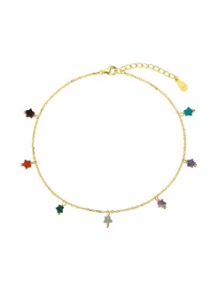 Tobillera Plata Chapada Lucía Martín Cadena Con Estrellas Piedras Natural