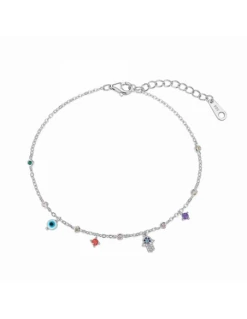 Tobillera Plata Promojoya Cadena Con Distintos Colgantes De Piedras De Colores