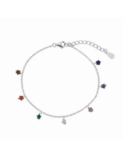 Tobillera Plata Promojoya Cadena Rolo Con Estrellas De Piedras Colores